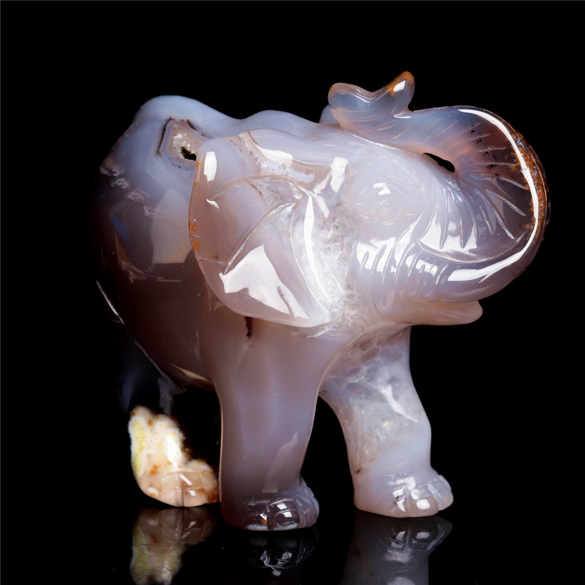 4.5" Druzy Agate Crystal Elephant Figurine Stone Animal Carvings