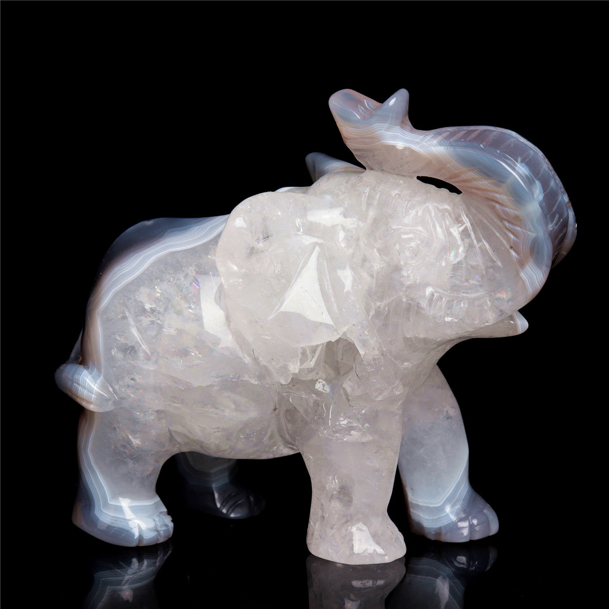 4.5" Druzy Agate Crystal Elephant Figurine Stone Animal Carvings
