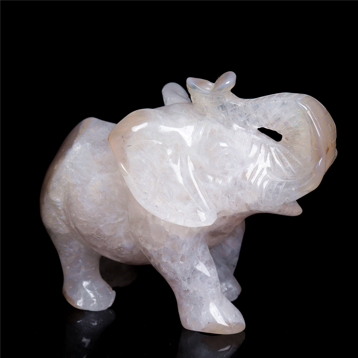 5.5" Druzy Agate Crystal Elephant Figurine Stone Animal Carvings