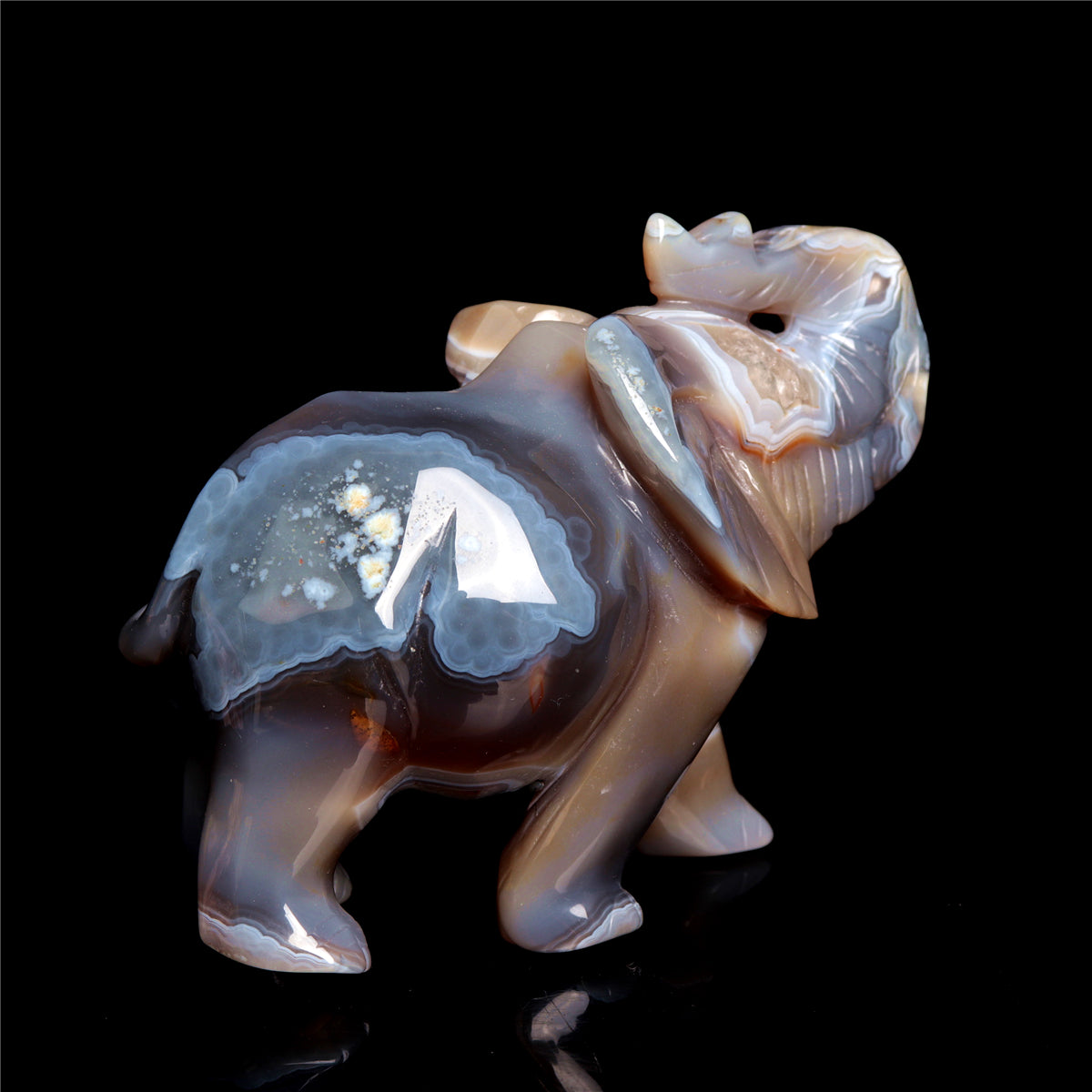 5" Druzy Agate Crystal Elephant Figurine Stone Animal Carvings
