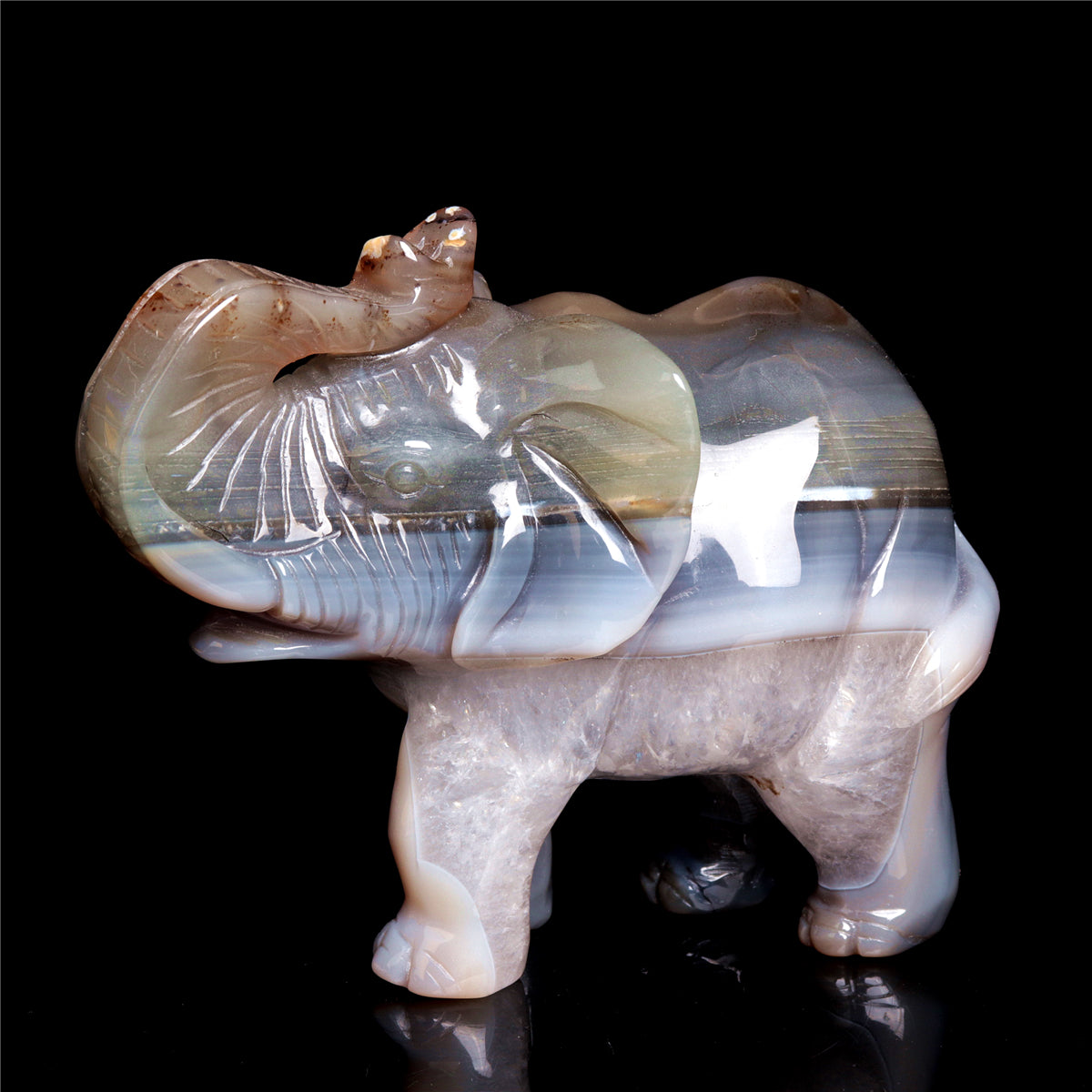 6" Druzy Agate Crystal Elephant Figurine Stone Animal Carvings