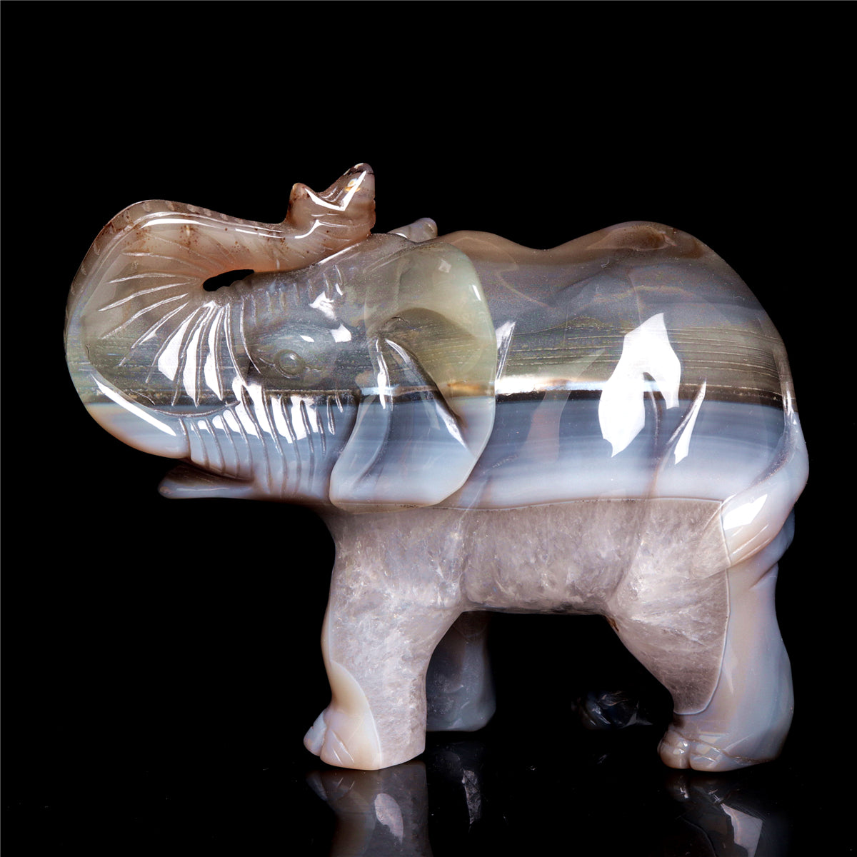 6" Druzy Agate Crystal Elephant Figurine Stone Animal Carvings