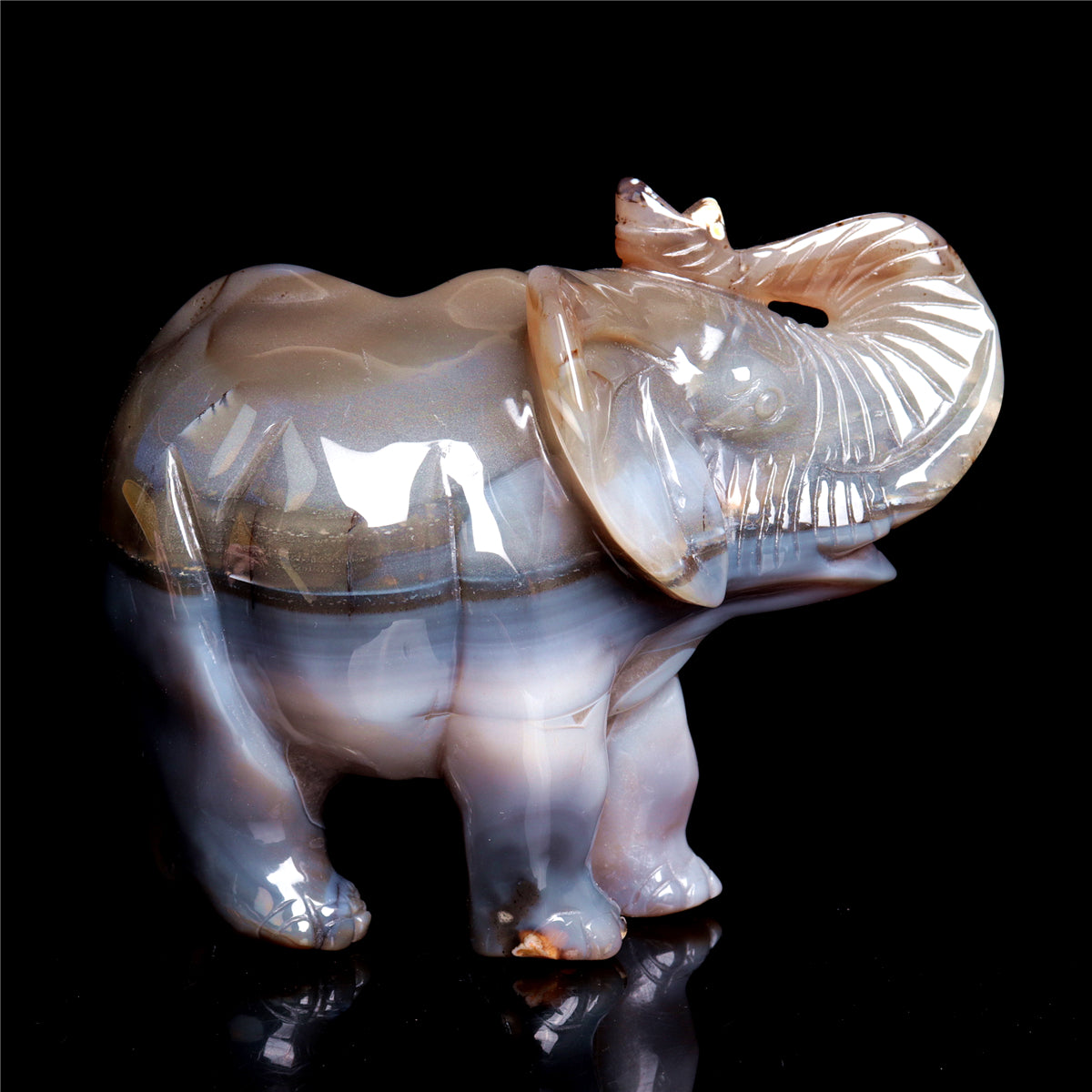 6" Druzy Agate Crystal Elephant Figurine Stone Animal Carvings