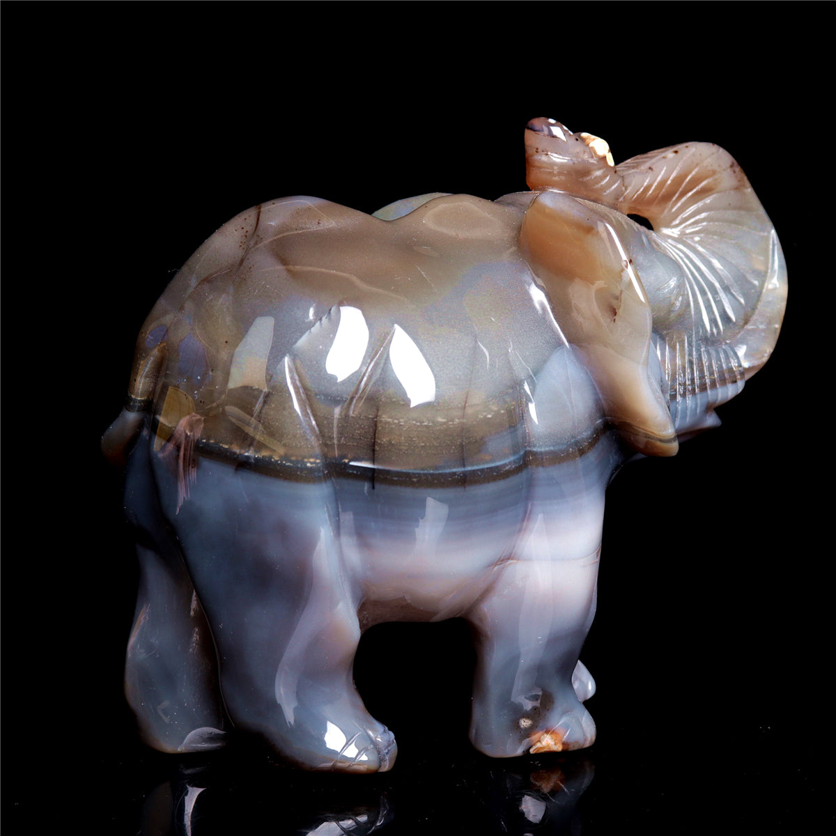 6" Druzy Agate Crystal Elephant Figurine Stone Animal Carvings