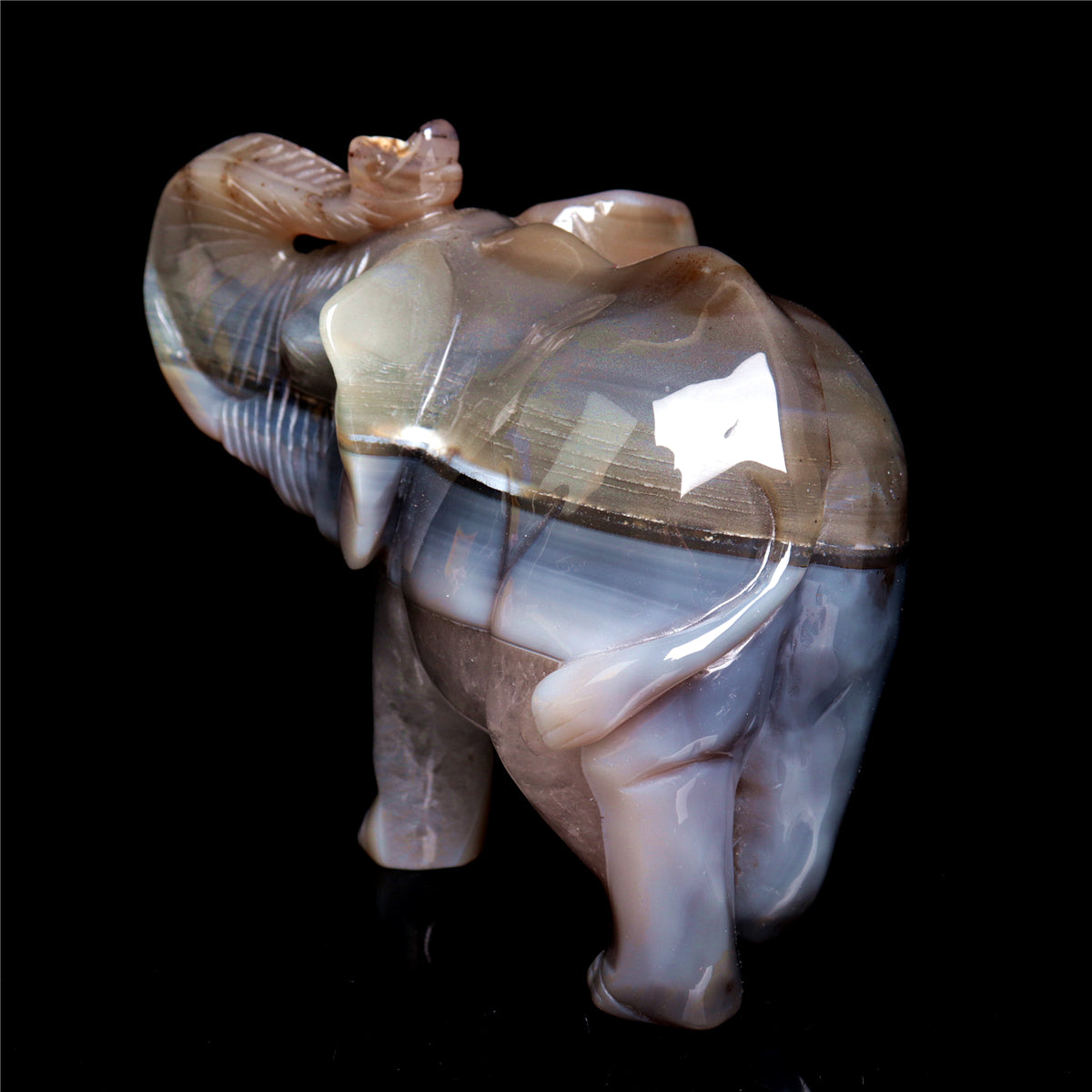 6" Druzy Agate Crystal Elephant Figurine Stone Animal Carvings