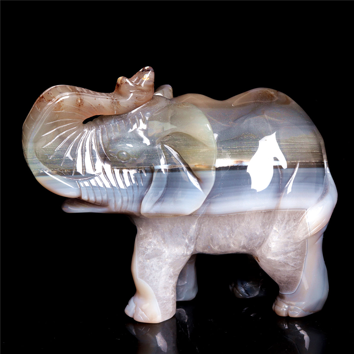 6" Druzy Agate Crystal Elephant Figurine Stone Animal Carvings