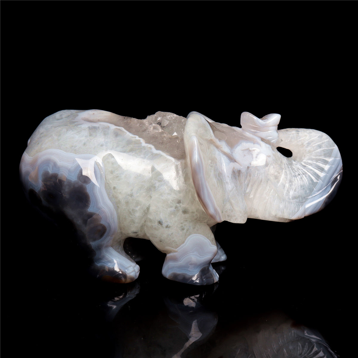 6.5" Druzy Agate Crystal Elephant Figurine Stone Animal Carvings