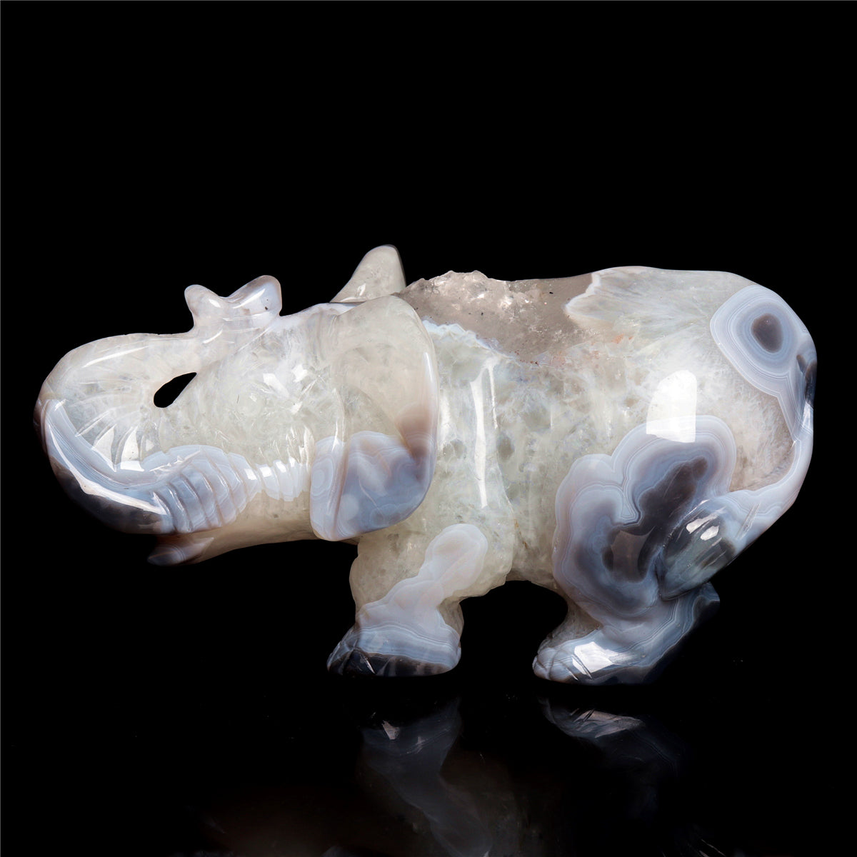 6.5" Druzy Agate Crystal Elephant Figurine Stone Animal Carvings