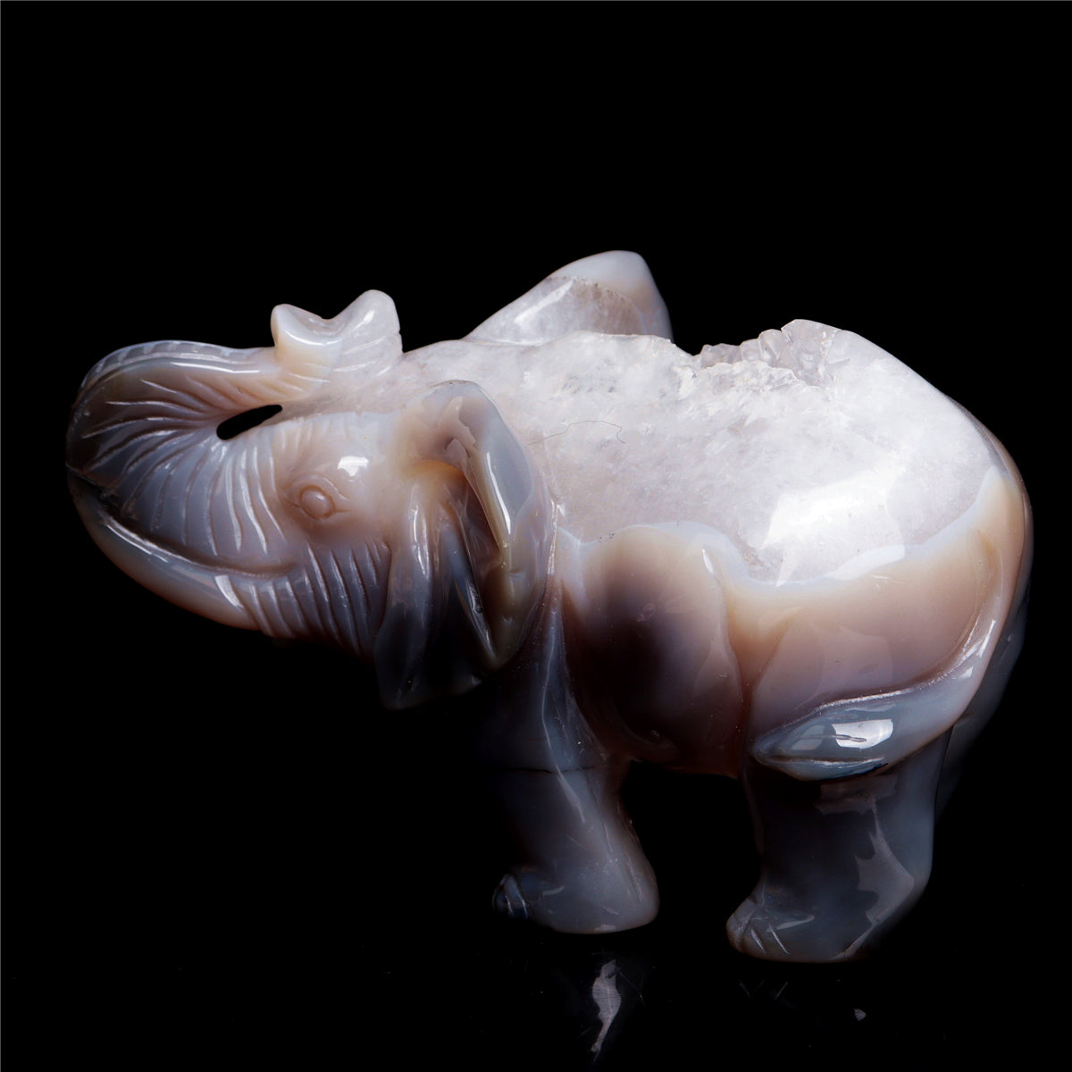 6" Druzy Agate Crystal Elephant Figurine Stone Animal Carvings