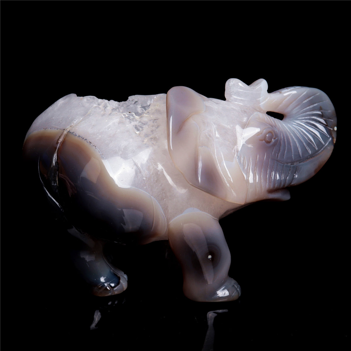 6" Druzy Agate Crystal Elephant Figurine Stone Animal Carvings