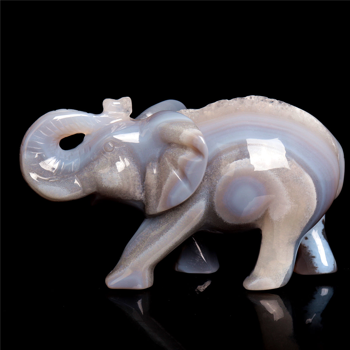 5.5" Druzy Agate Crystal Elephant Figurine Stone Animal Carvings