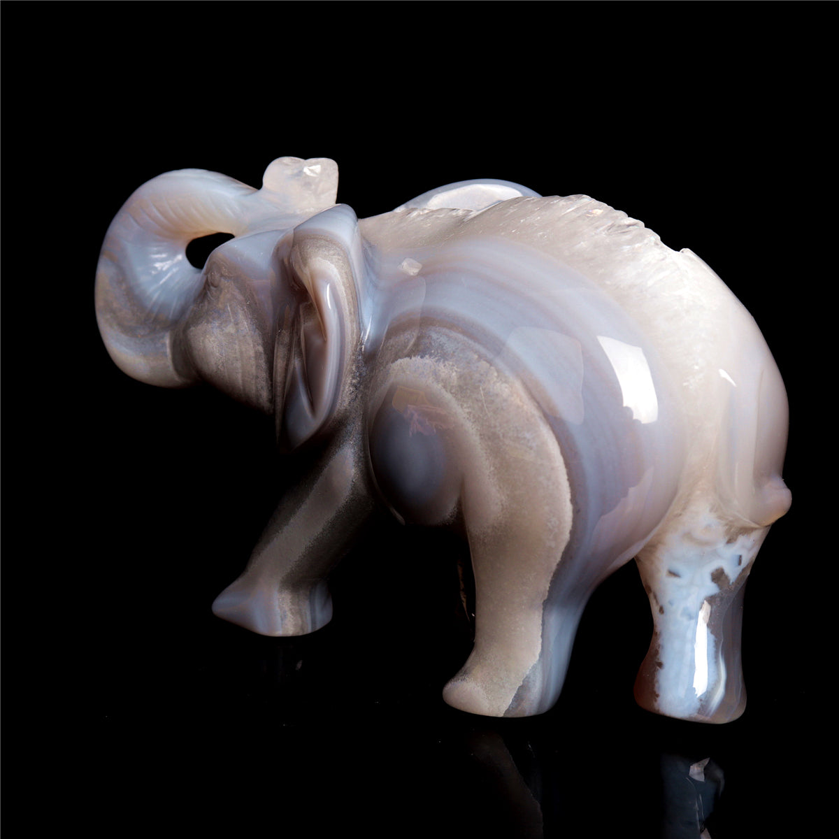 5.5" Druzy Agate Crystal Elephant Figurine Stone Animal Carvings