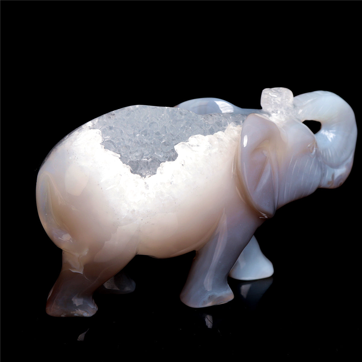 5.5" Druzy Agate Crystal Elephant Figurine Stone Animal Carvings