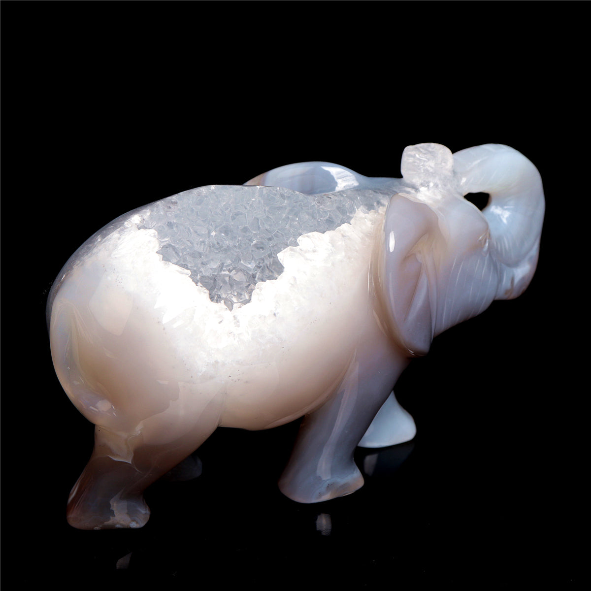 5.5" Druzy Agate Crystal Elephant Figurine Stone Animal Carvings