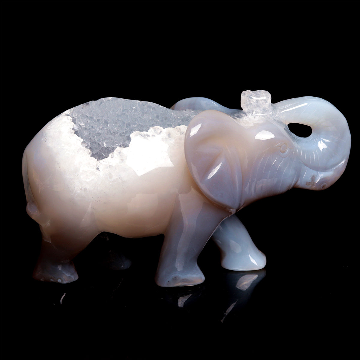 5.5" Druzy Agate Crystal Elephant Figurine Stone Animal Carvings