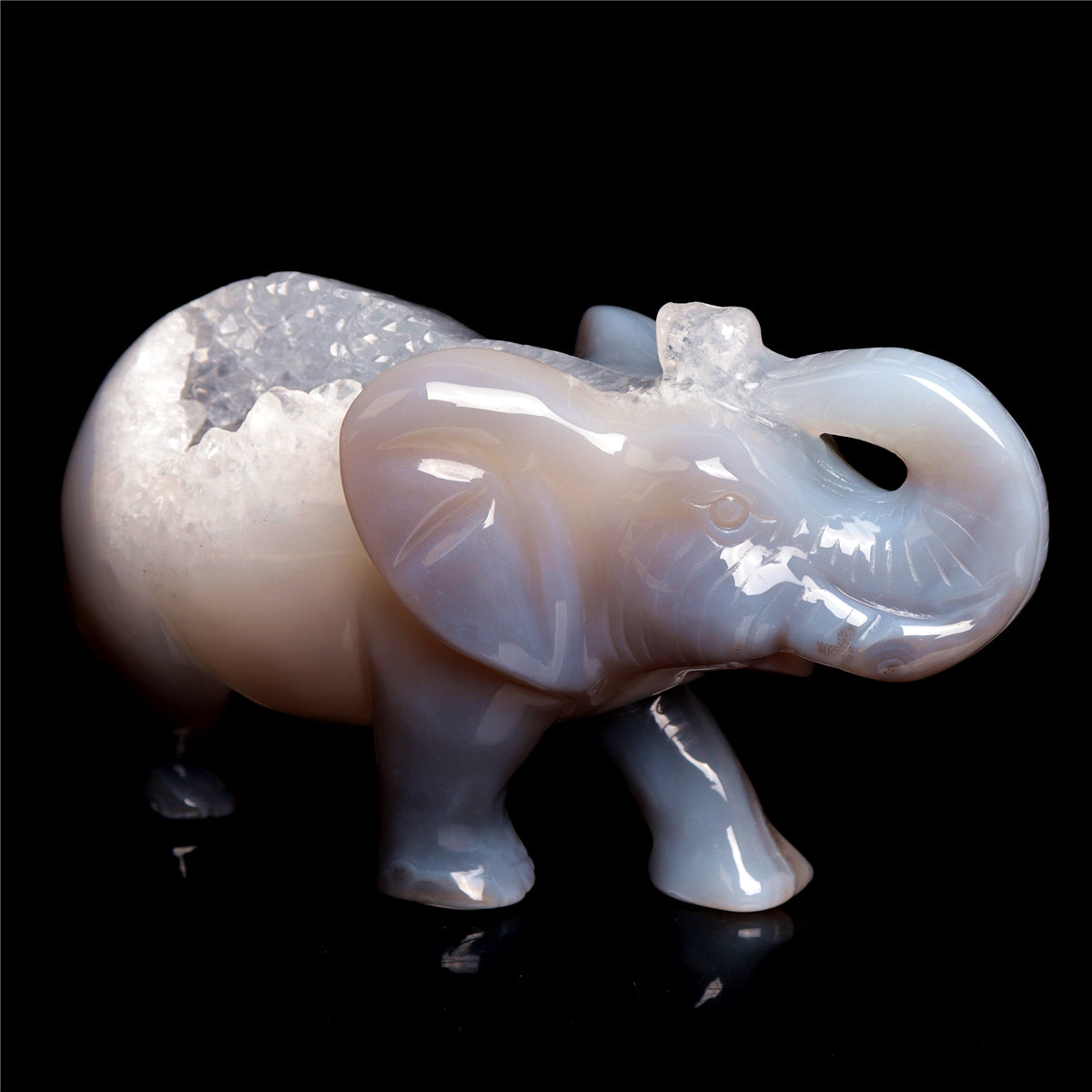 5.5" Druzy Agate Crystal Elephant Figurine Stone Animal Carvings