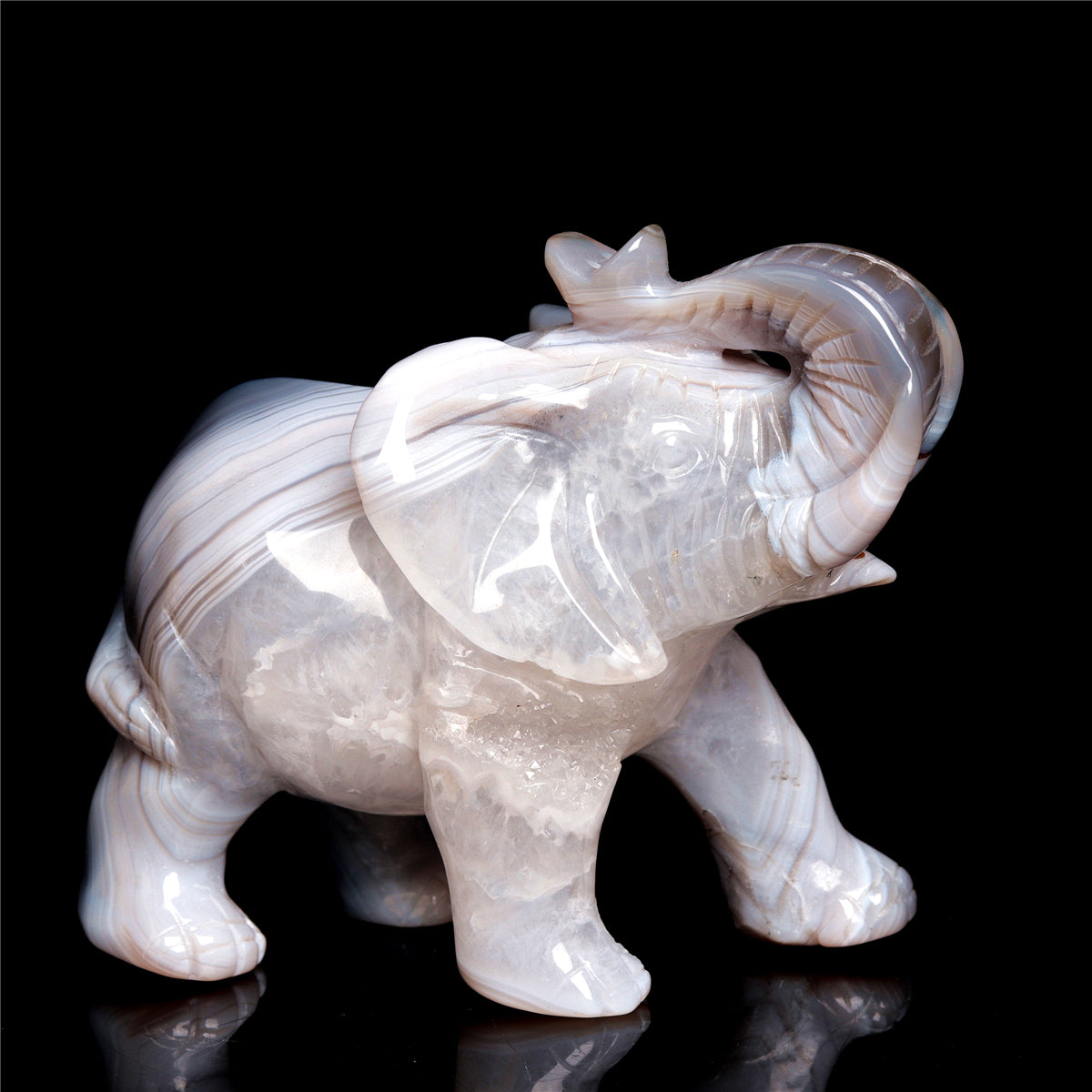 4.5" Druzy Agate Crystal Elephant Figurine Stone Animal Carvings