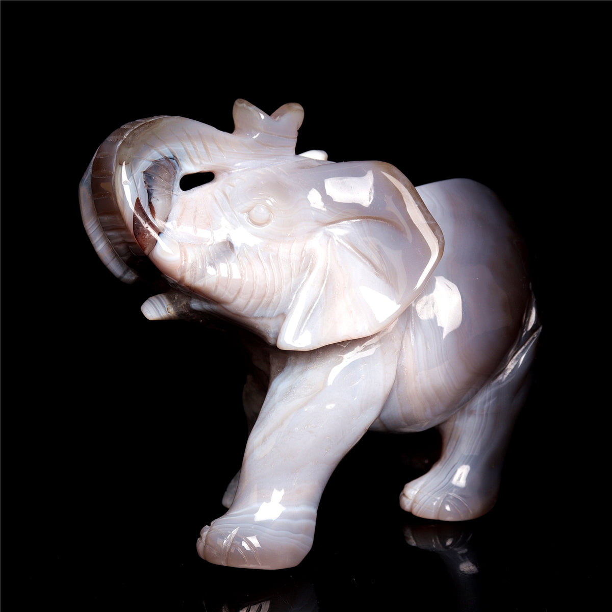 4.5" Druzy Agate Crystal Elephant Figurine Stone Animal Carvings