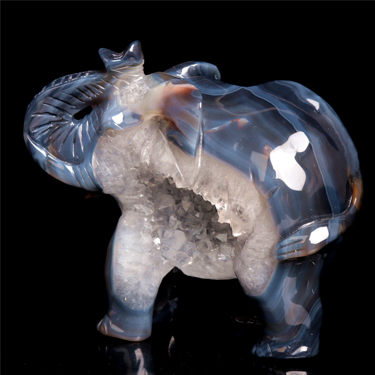 6.5" Druzy Agate Crystal Elephant Figurine Stone Animal Carvings