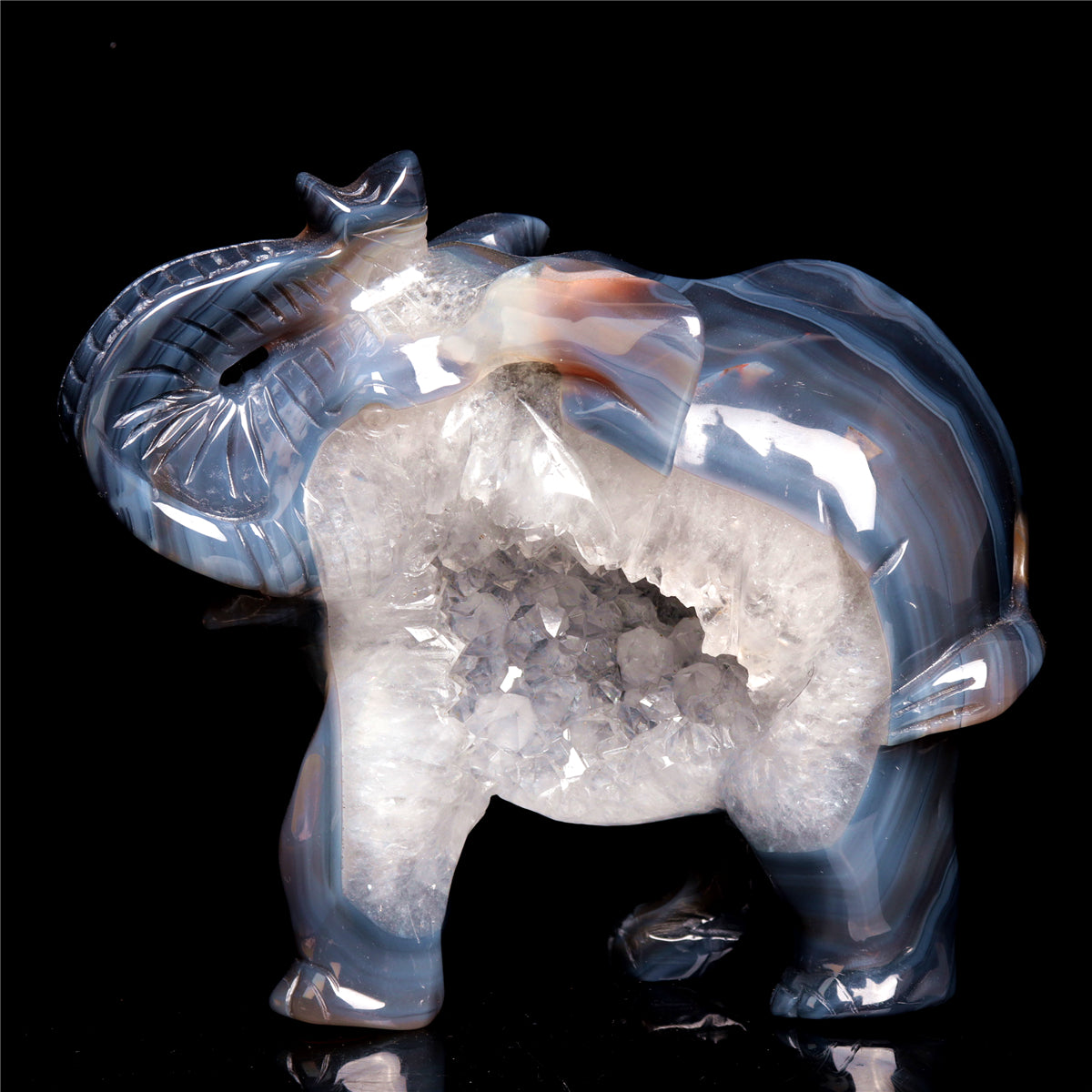 6.5" Druzy Agate Crystal Elephant Figurine Stone Animal Carvings