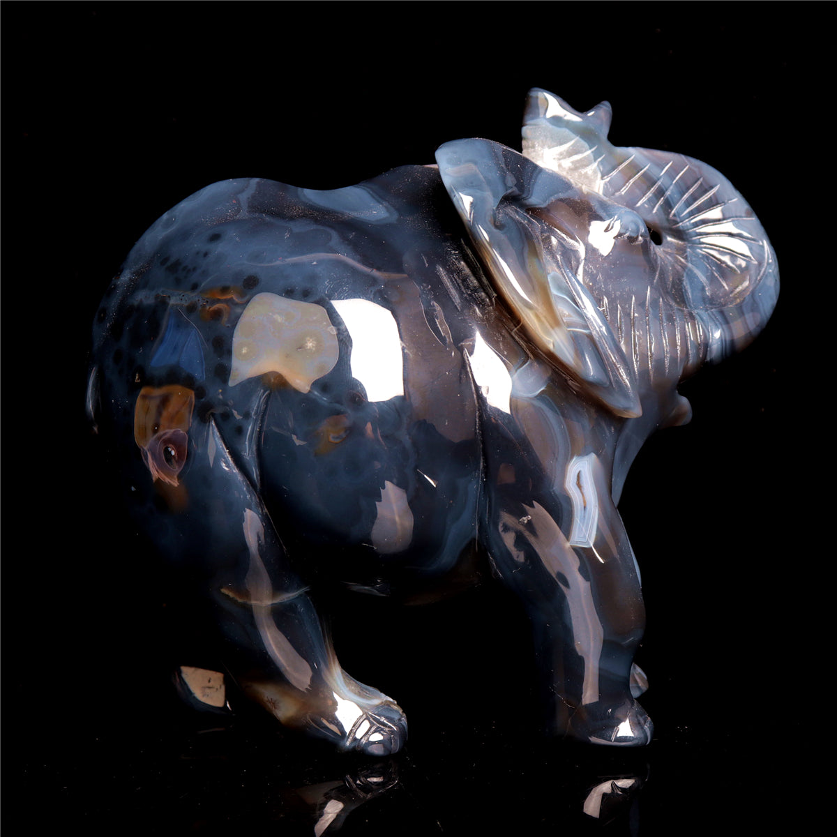 6.5" Druzy Agate Crystal Elephant Figurine Stone Animal Carvings