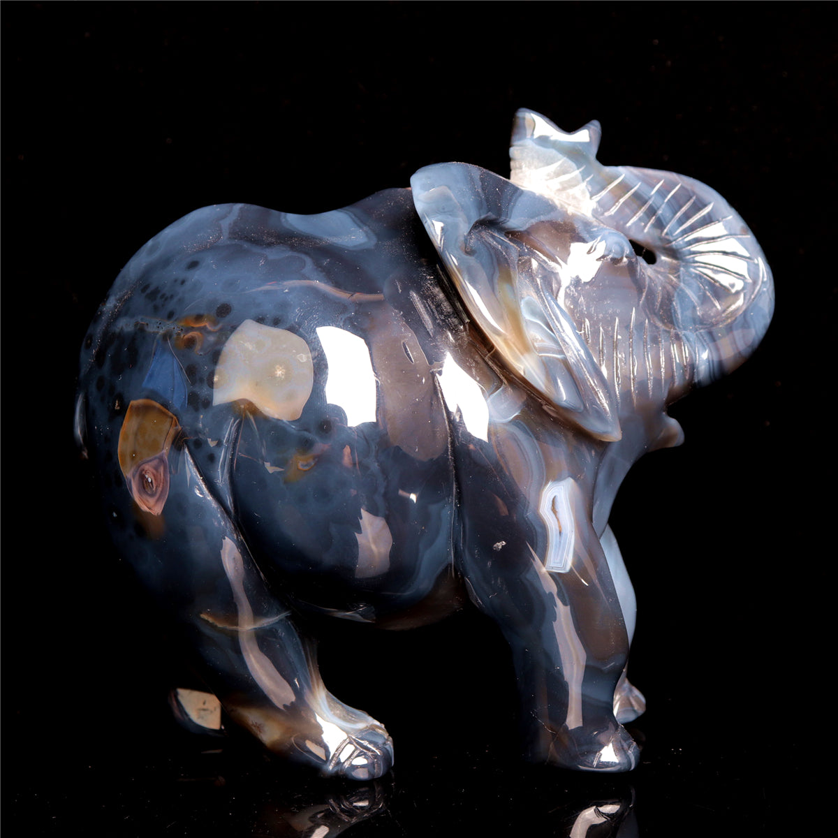6.5" Druzy Agate Crystal Elephant Figurine Stone Animal Carvings