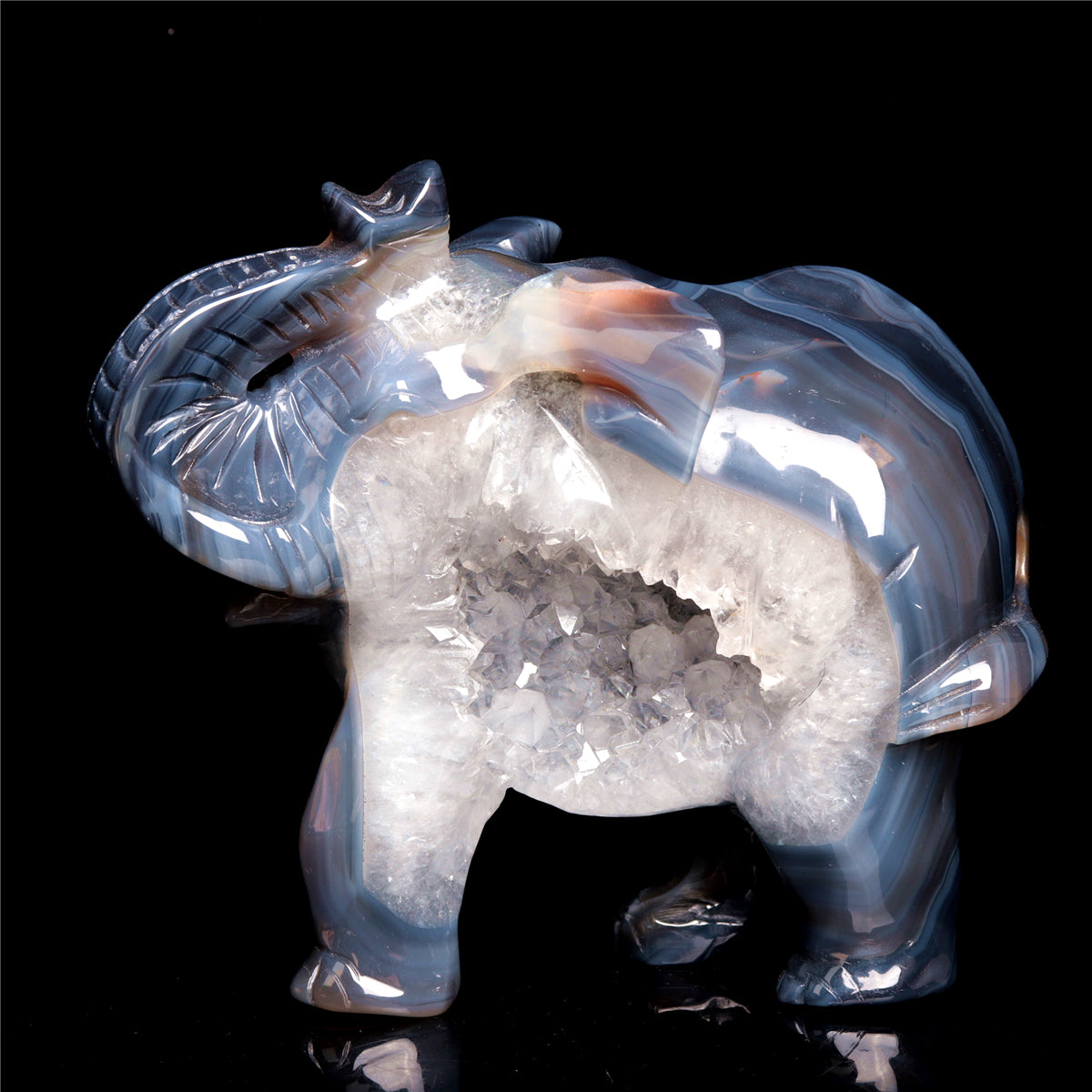 6.5" Druzy Agate Crystal Elephant Figurine Stone Animal Carvings