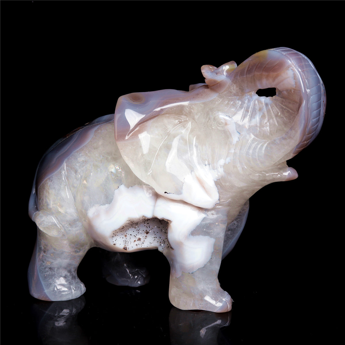 7" Druzy Agate Crystal Elephant Figurine Stone Animal Carvings