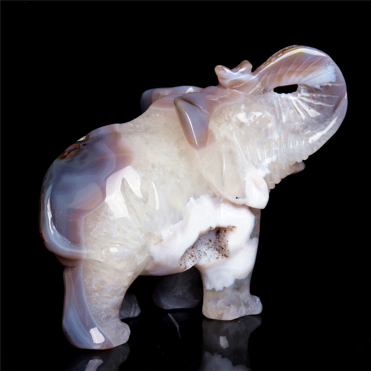 7" Druzy Agate Crystal Elephant Figurine Stone Animal Carvings