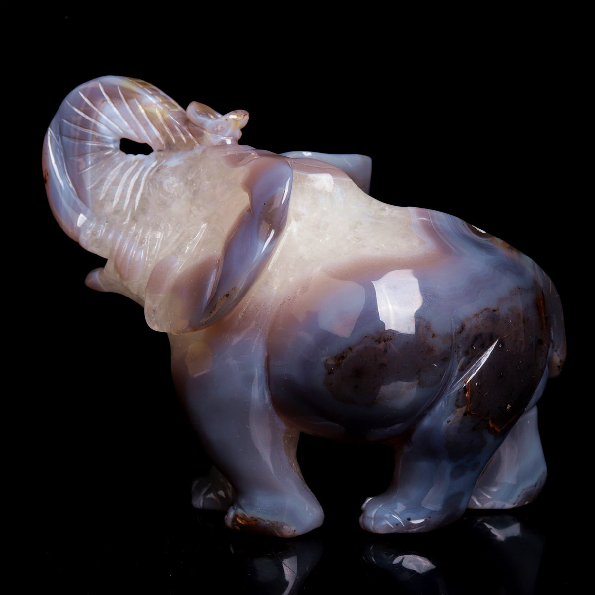 7" Druzy Agate Crystal Elephant Figurine Stone Animal Carvings