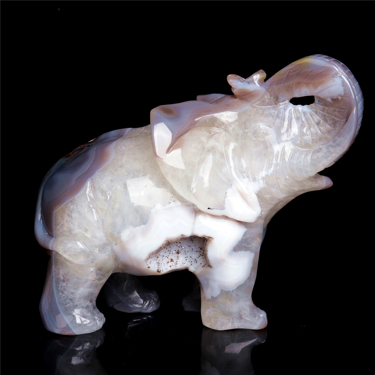 7" Druzy Agate Crystal Elephant Figurine Stone Animal Carvings