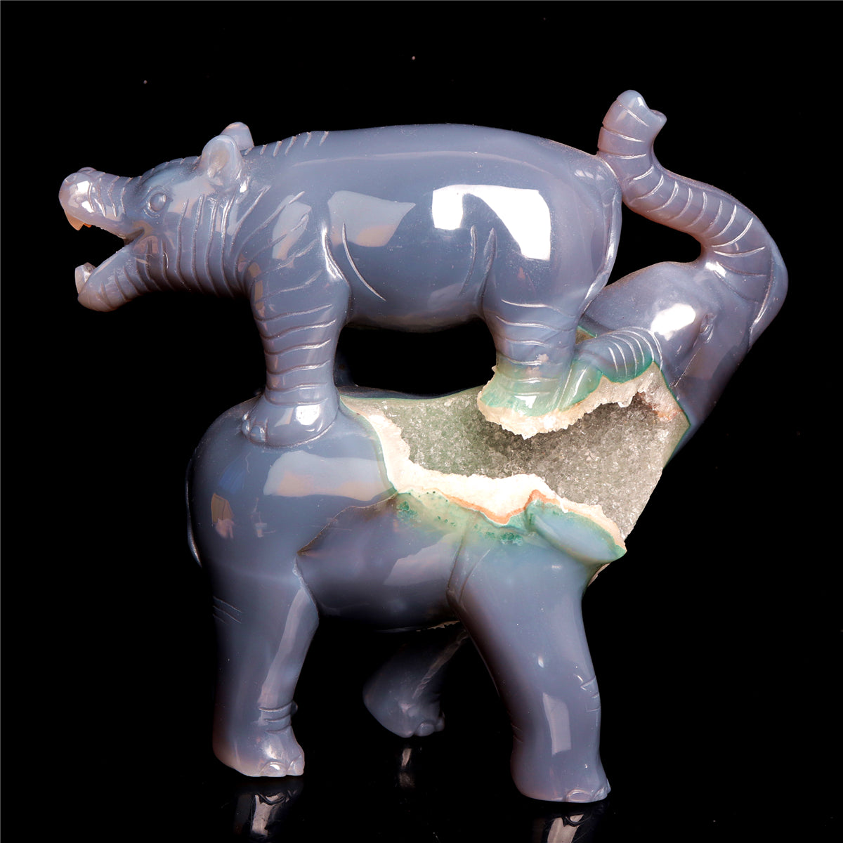 7" Druzy Agate Crystal Elephant Hippo Figurine