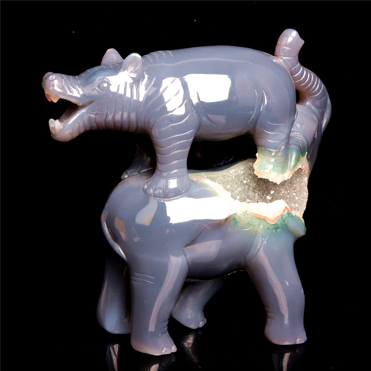 7" Druzy Agate Crystal Elephant Hippo Figurine