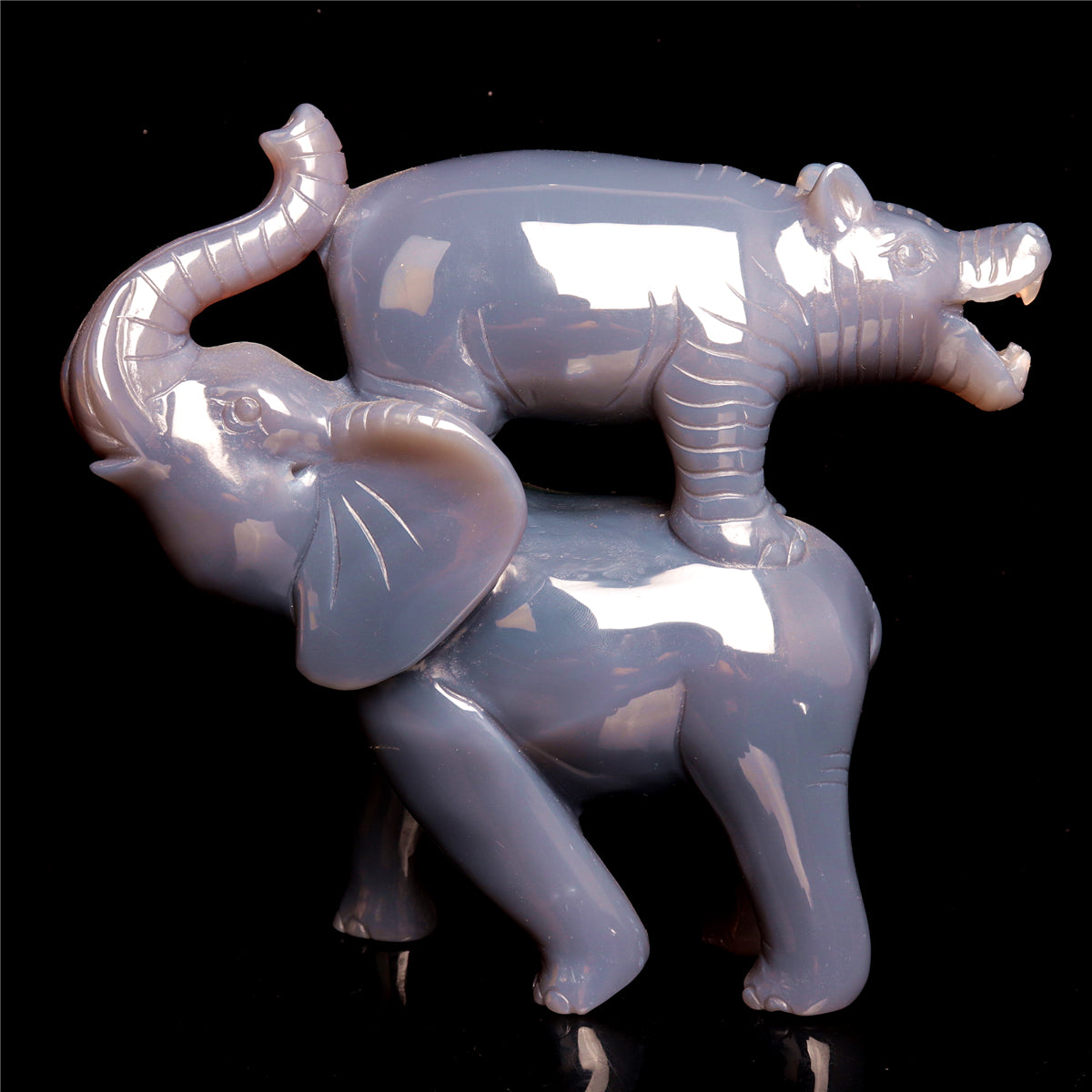 7" Druzy Agate Crystal Elephant Hippo Figurine