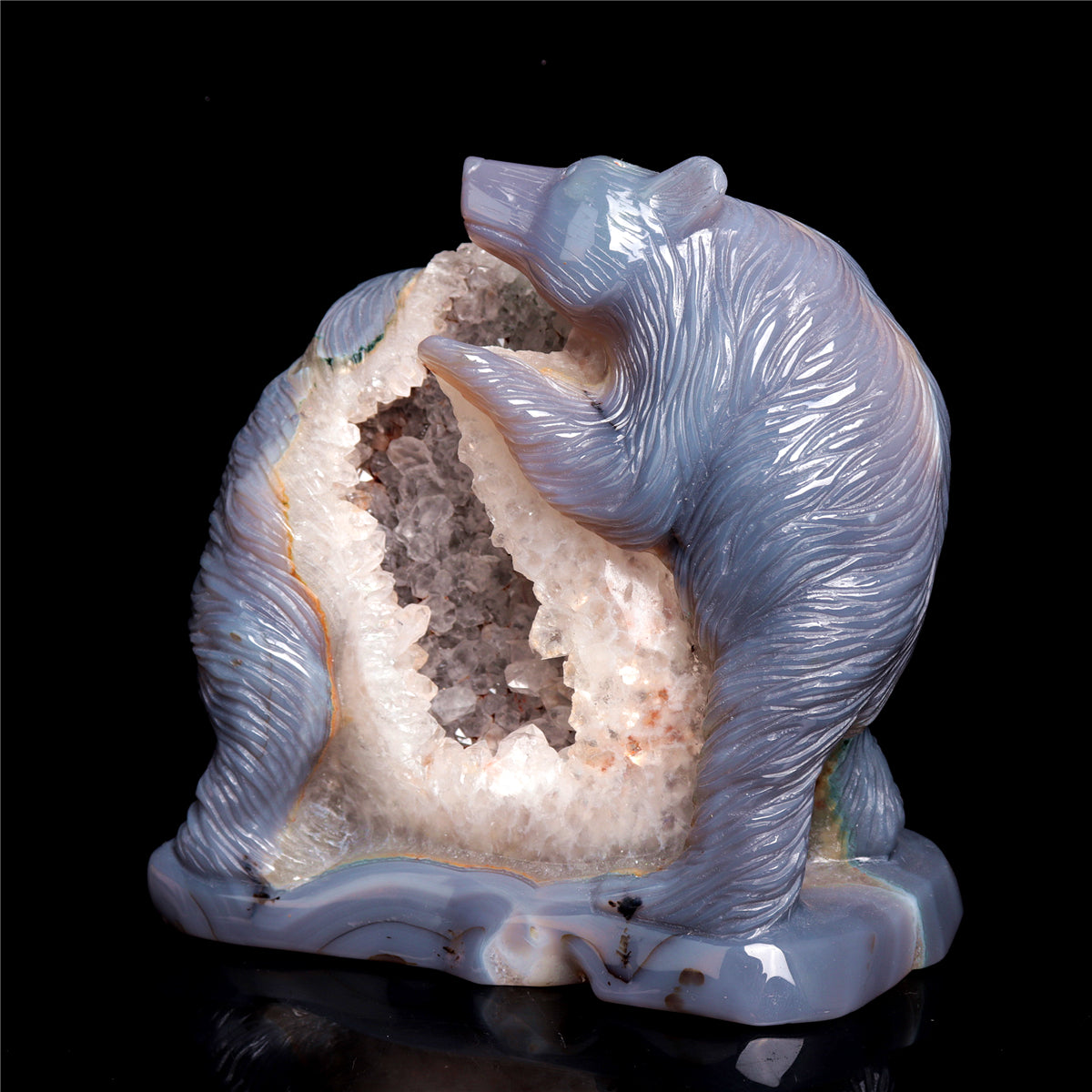6" Druzy Agate Crystal Bear Figurine Decor Gift
