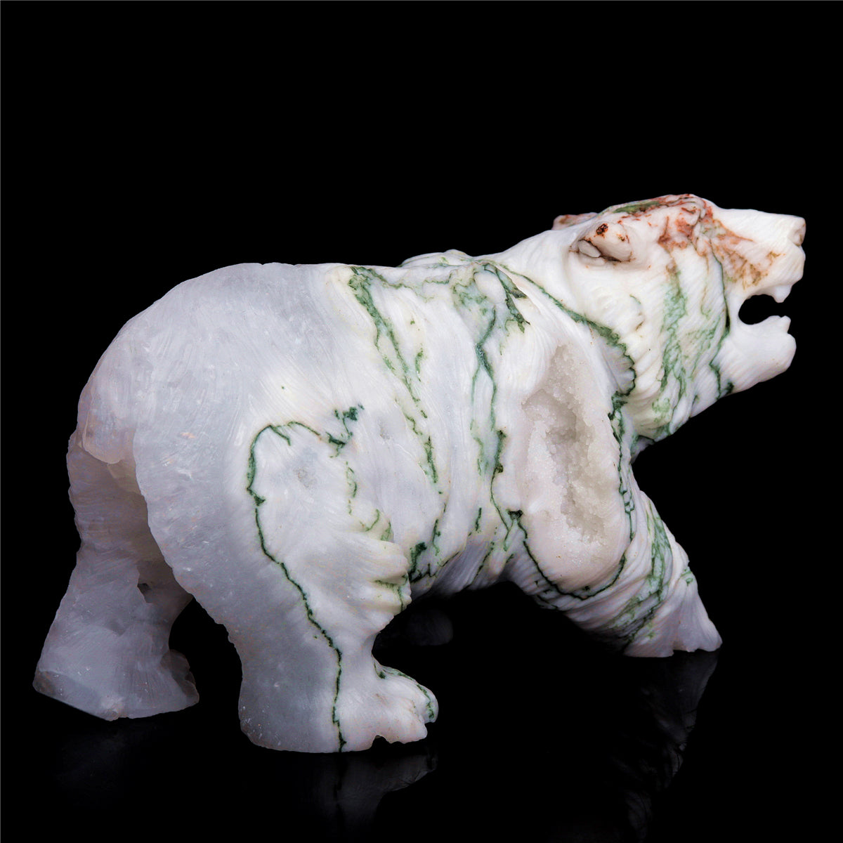 5" Druzy Moss Agate Crystal Bear Figurine Decor Gift