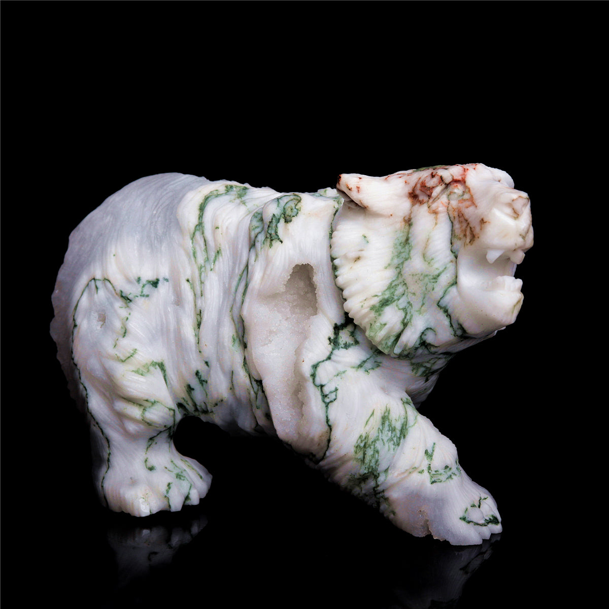 5" Druzy Moss Agate Crystal Bear Figurine Decor Gift
