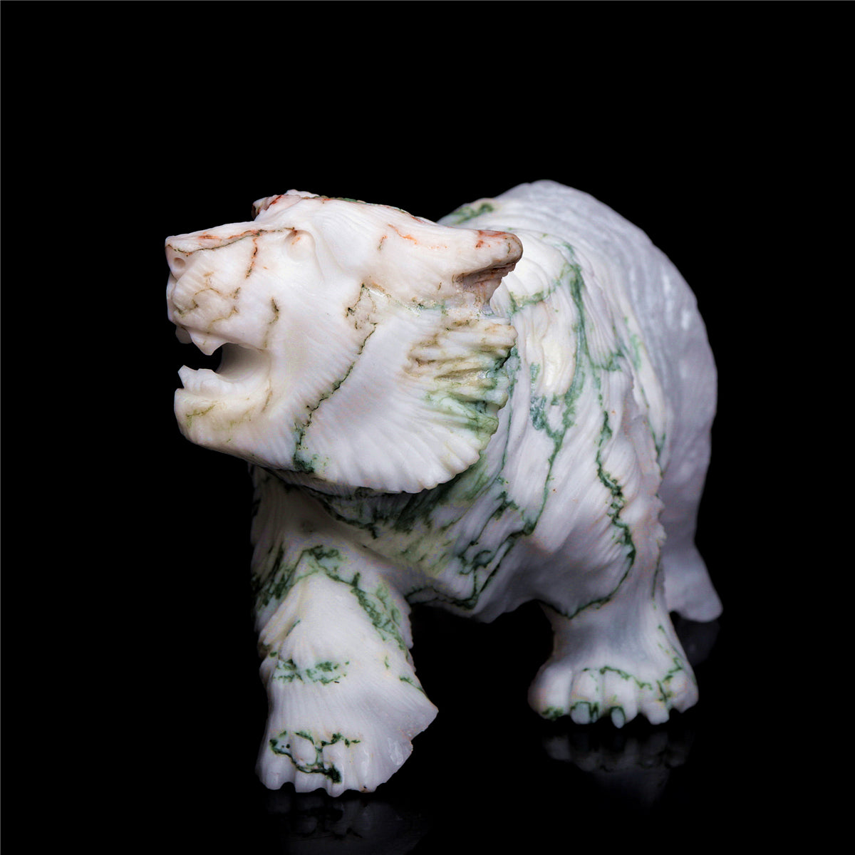5" Druzy Moss Agate Crystal Bear Figurine Decor Gift