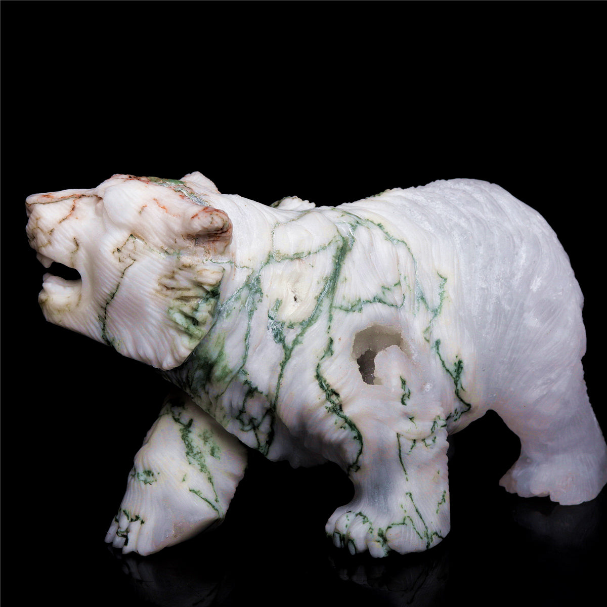 5" Druzy Moss Agate Crystal Bear Figurine Decor Gift