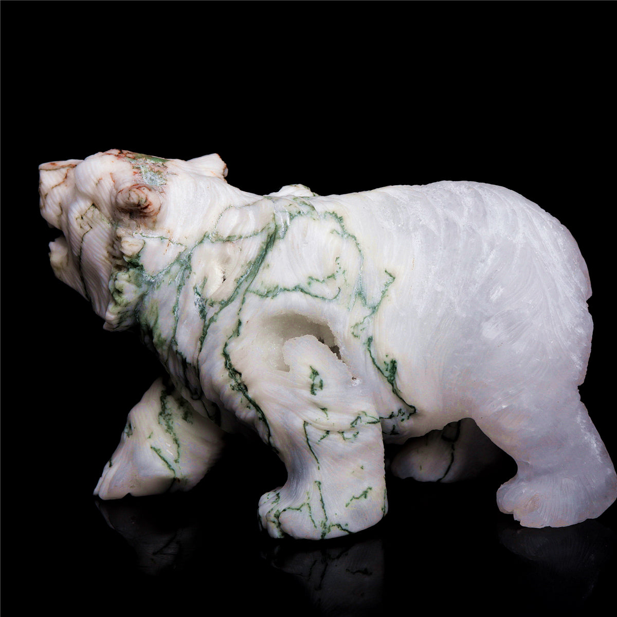 5" Druzy Moss Agate Crystal Bear Figurine Decor Gift