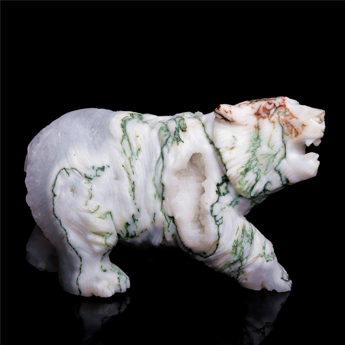 5" Druzy Moss Agate Crystal Bear Figurine Decor Gift
