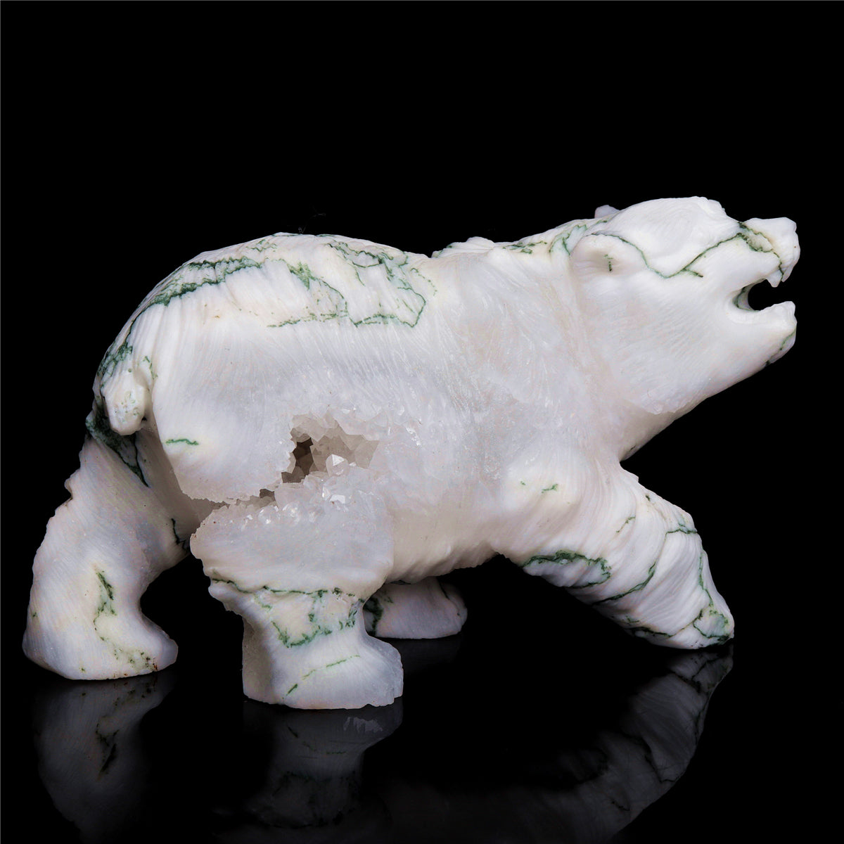5.5" Druzy Moss Agate Crystal Bear Figurine Decor Gift
