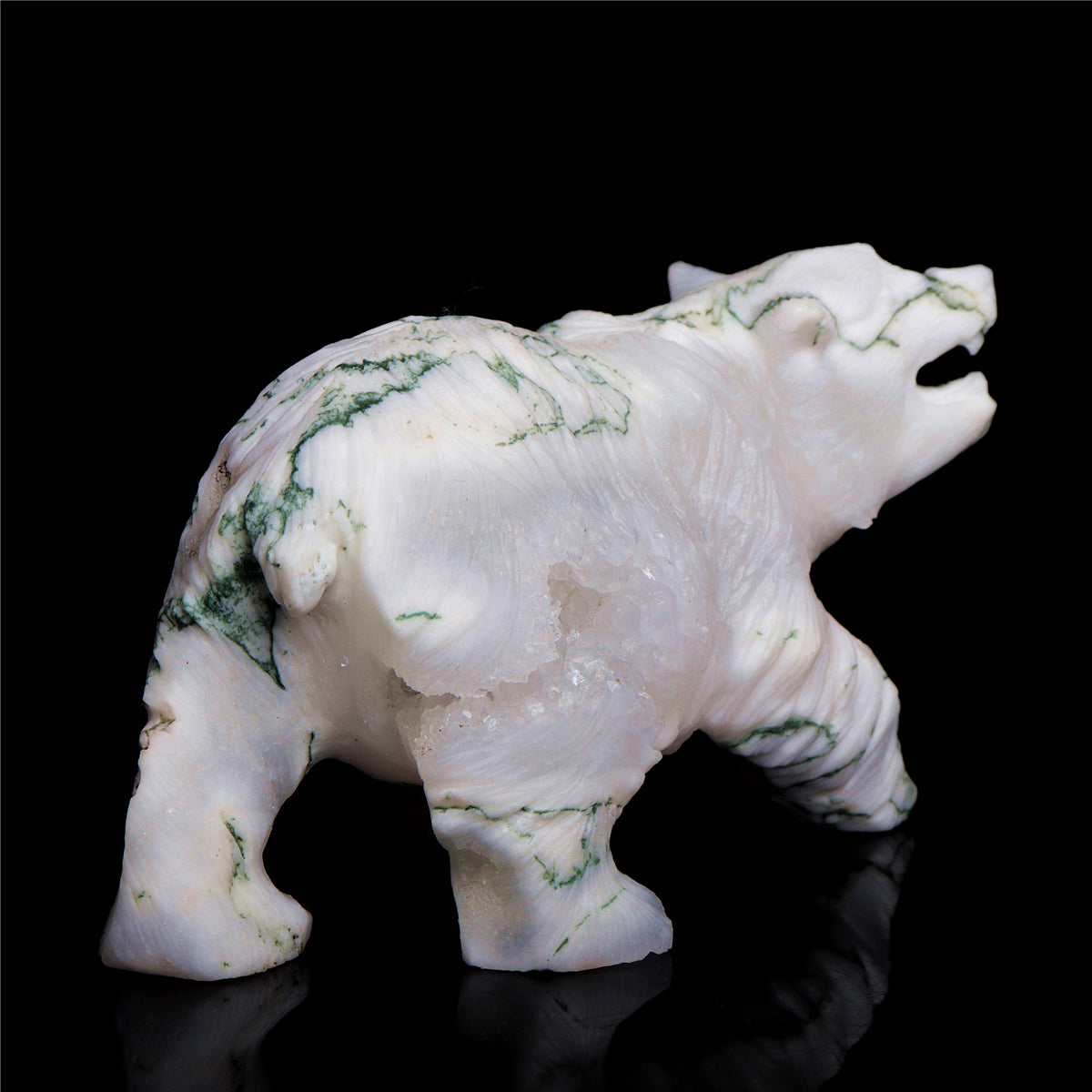 5.5" Druzy Moss Agate Crystal Bear Figurine Decor Gift