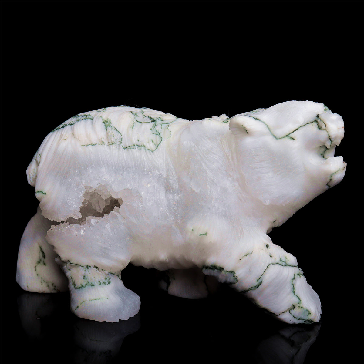 5.5" Druzy Moss Agate Crystal Bear Figurine Decor Gift