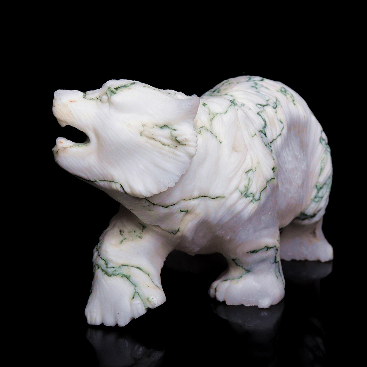 5.5" Druzy Moss Agate Crystal Bear Figurine Decor Gift
