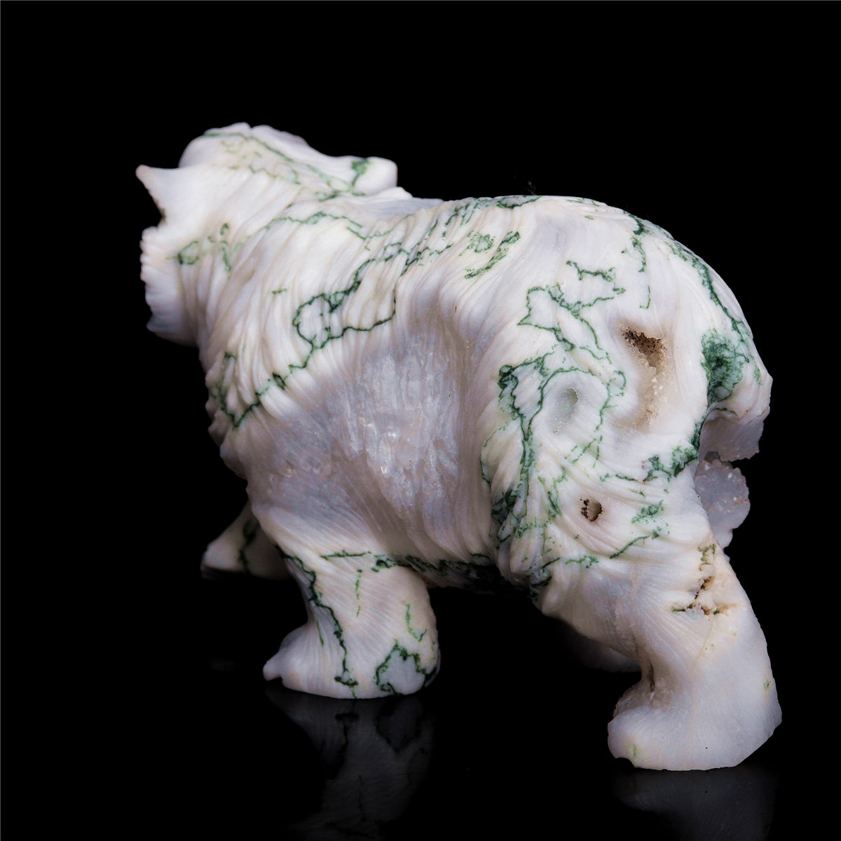 5.5" Druzy Moss Agate Crystal Bear Figurine Decor Gift