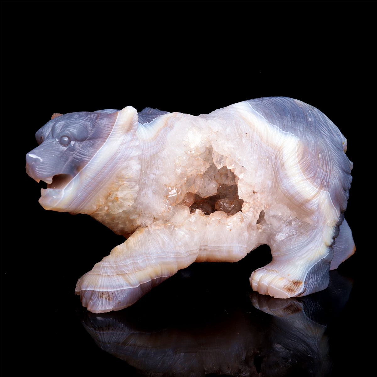6" Druzy Agate Crystal Bear Figurine Decor Gift