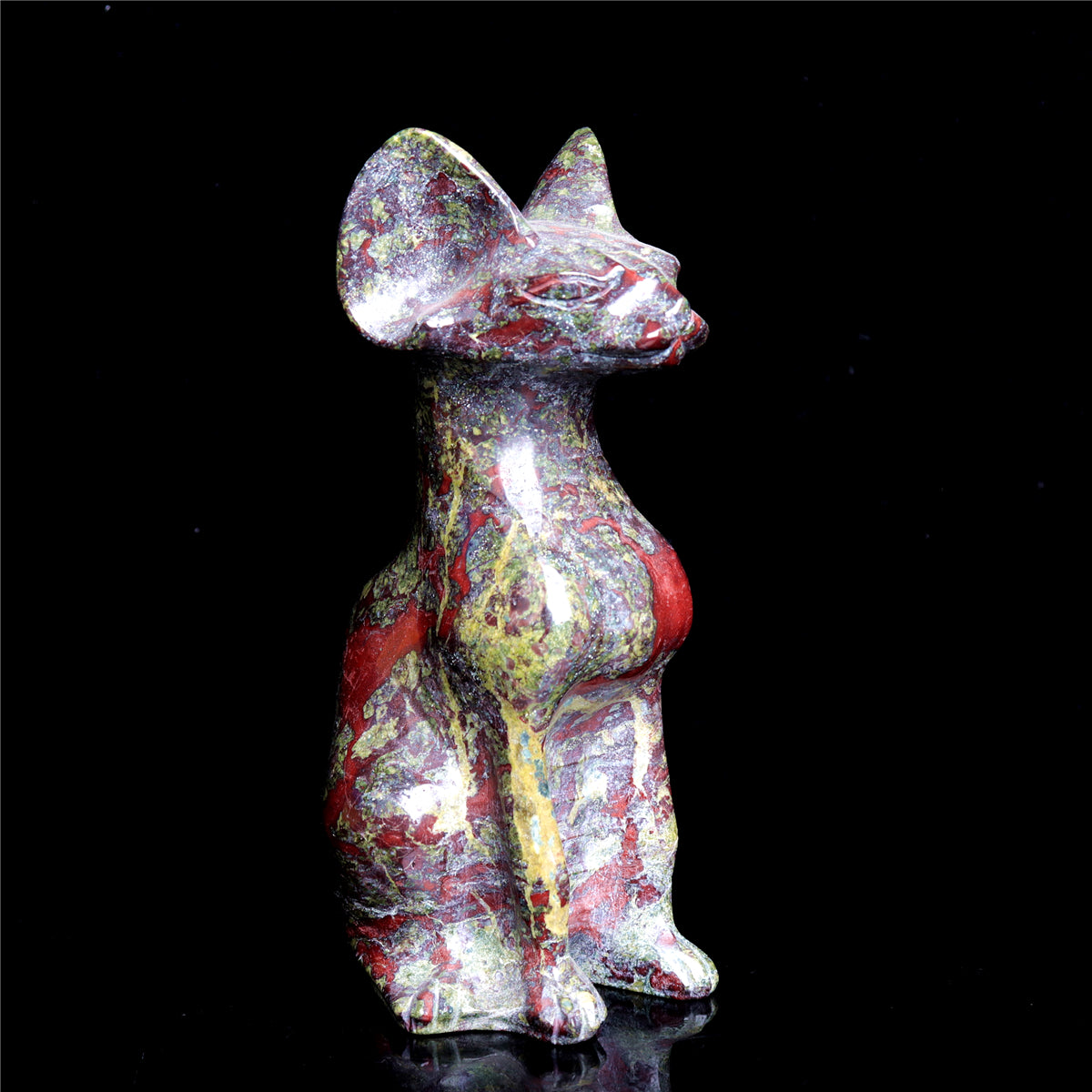 6" Dragon Blood Stone Crystal Sphynx Cat Figurine Decor