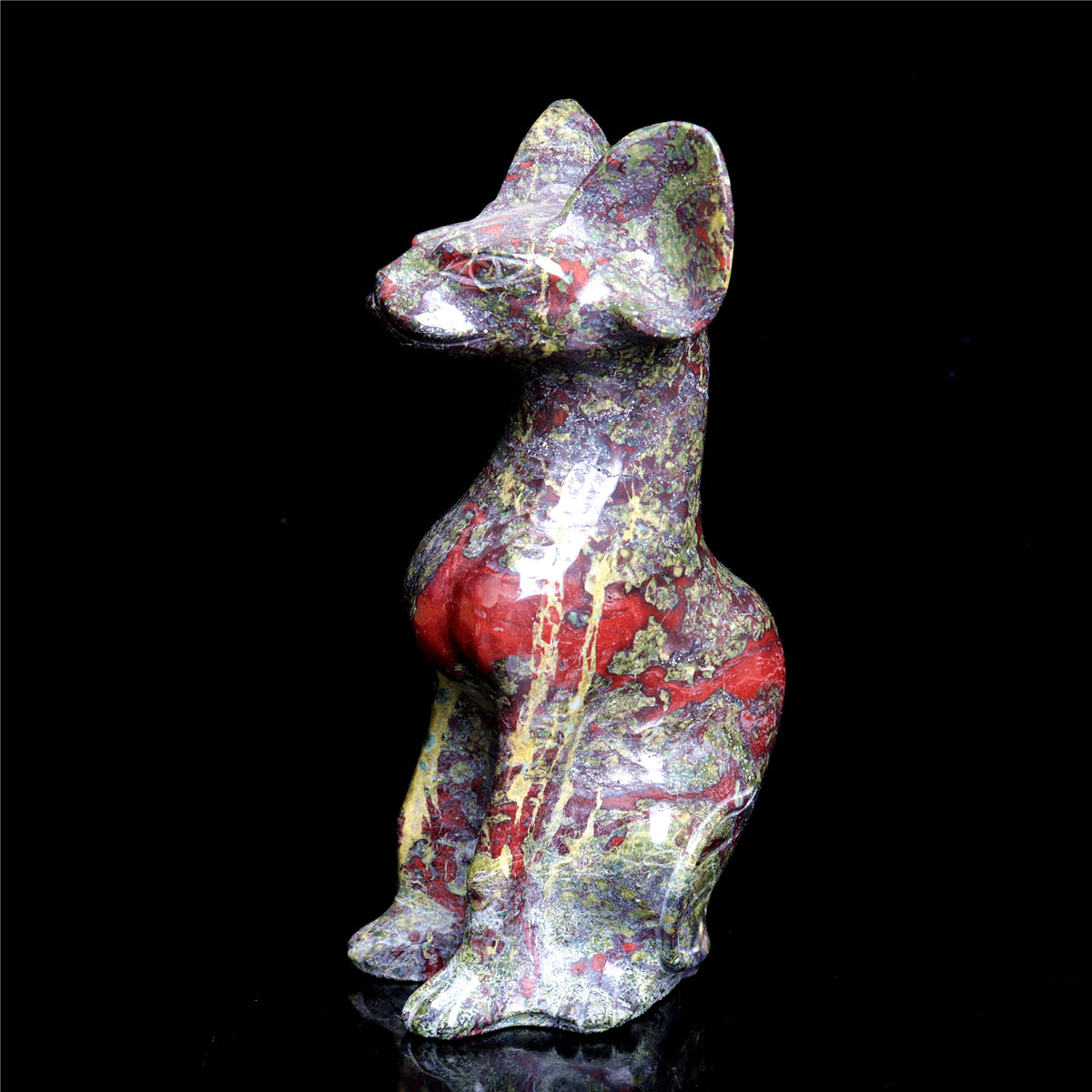 6" Dragon Blood Stone Crystal Sphynx Cat Figurine Decor