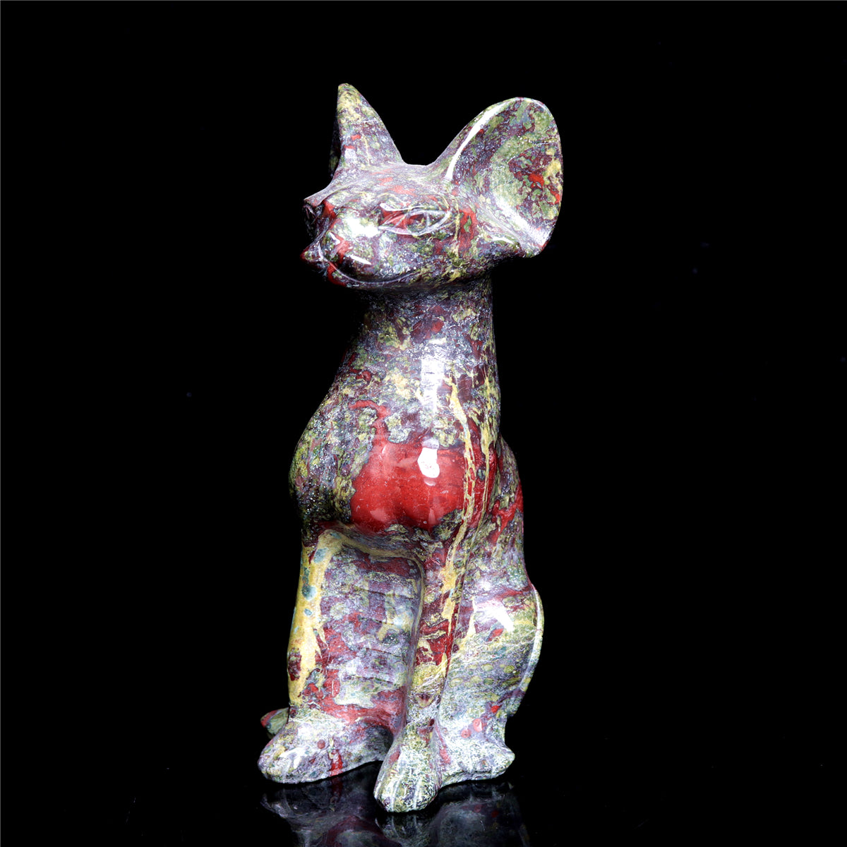 6" Dragon Blood Stone Crystal Sphynx Cat Figurine Decor